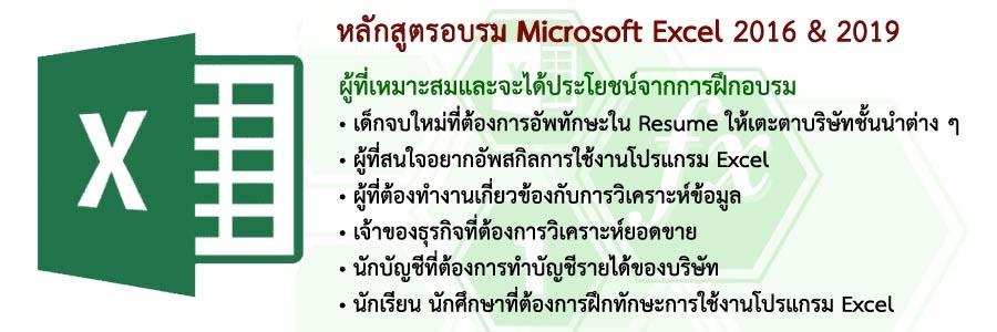 หลักสูตรอบรม Microsoft Excel 2016 & 2019